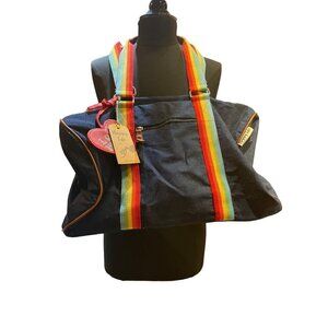 nwt denim rainbow bag zips closure blue by happy life